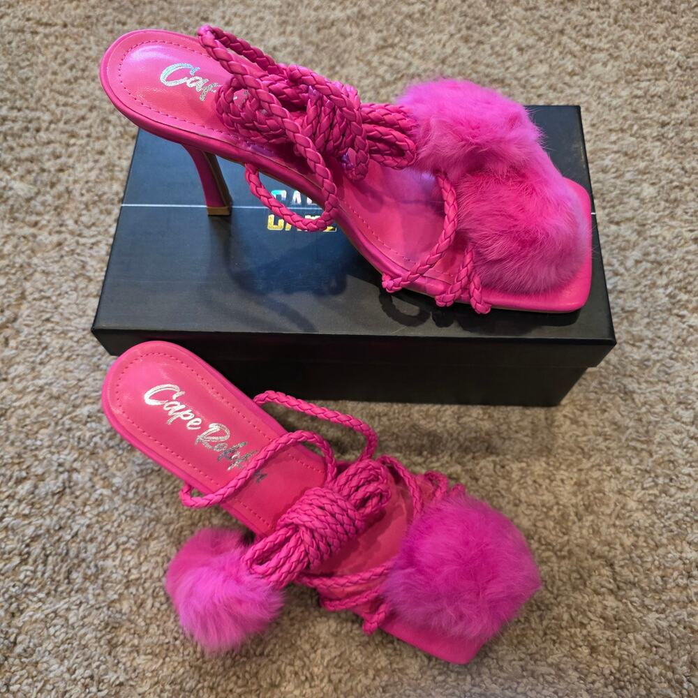 NIB Cape Robbin hot pink Marje Pom-Pom Lace-Up Heels sz 8
